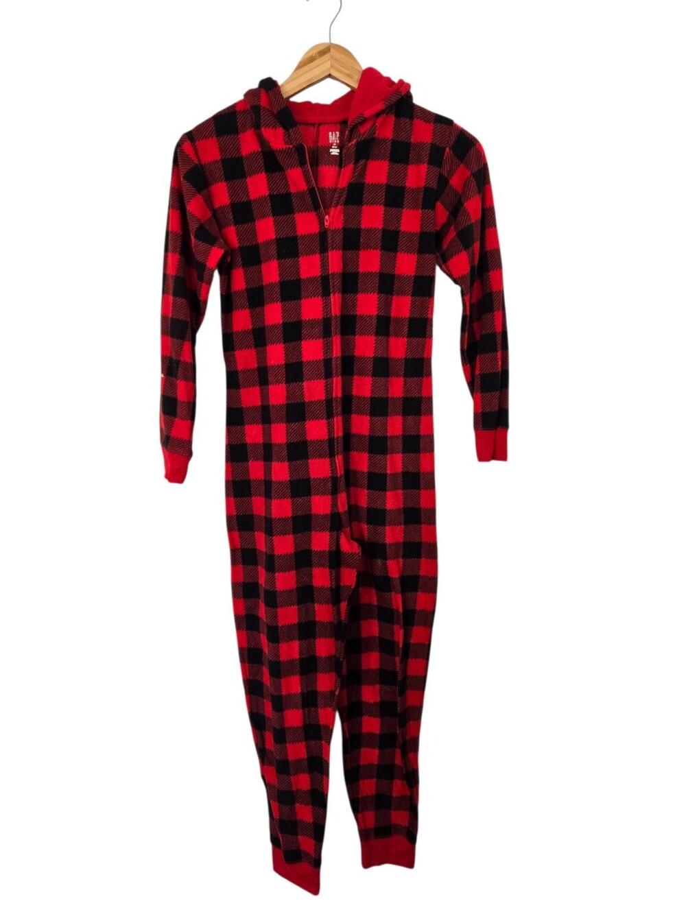 ❤️ GAP Kids Buffalo Plaid Hooded One-Piece Pajamas — Size 12
